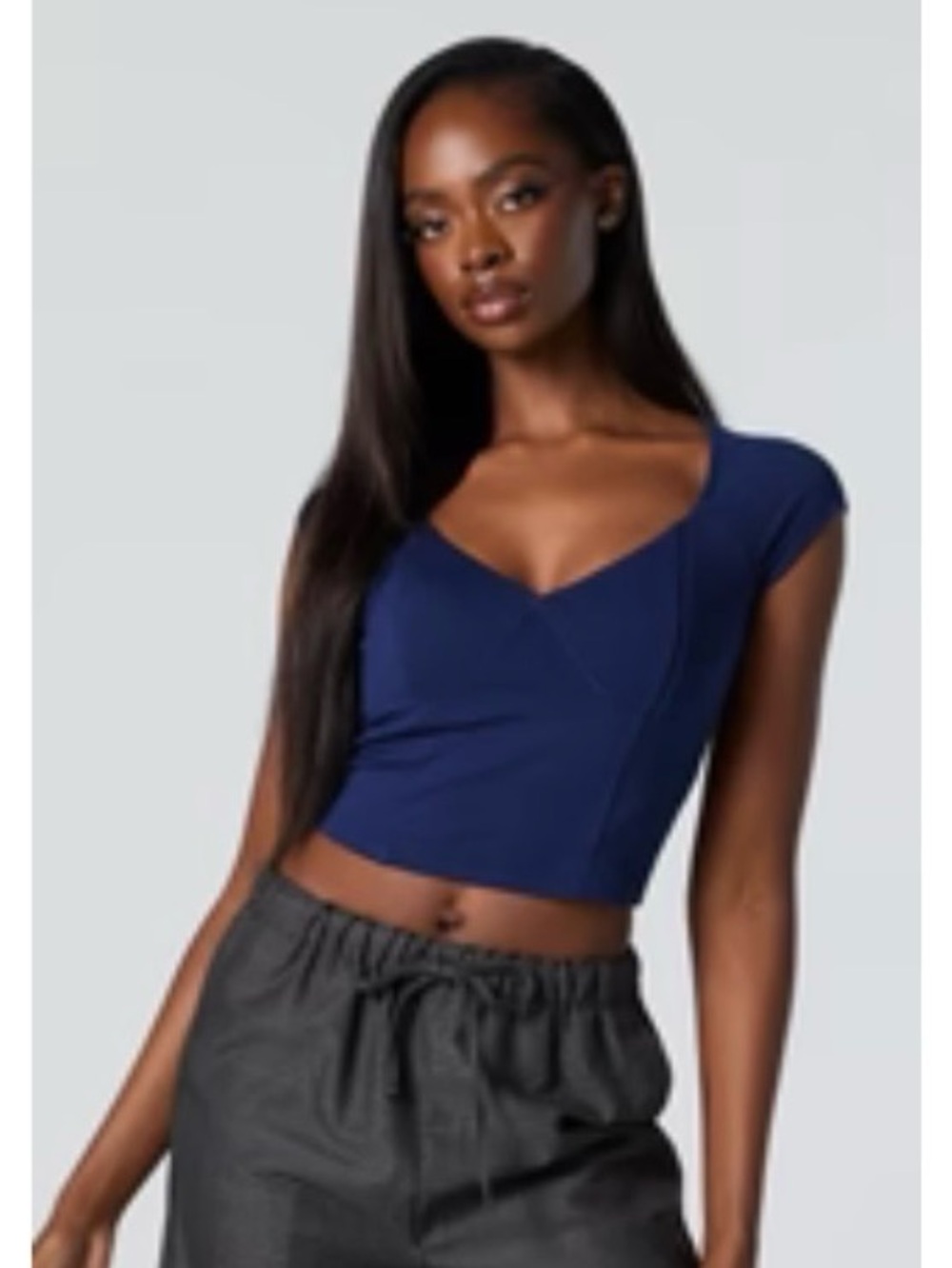 Urban Planet Navy V-Neck Cap-Sleeve Crop Top
